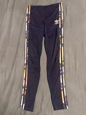 adidas Black Kids Leggings with Multicolor Patterned Side Stripes